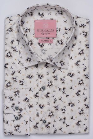 Cămașă albă cu print smart casual din bumbac