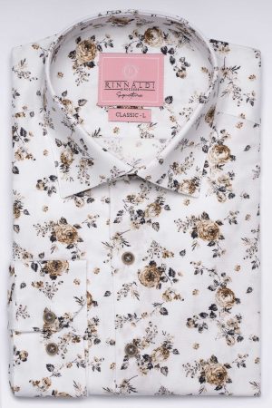 Cămașă albă cu print smart casual din bumbac