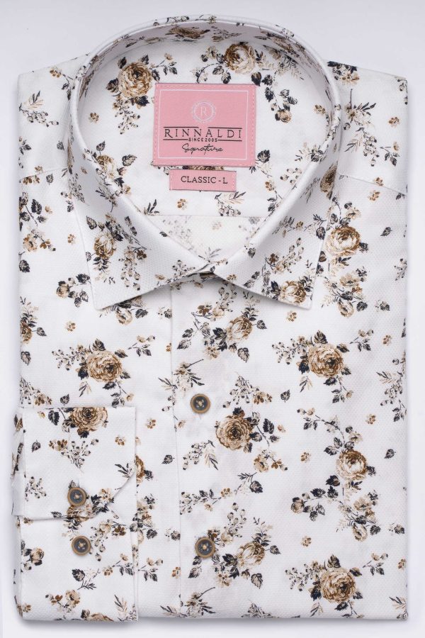 Cămașă albă cu print smart casual din bumbac