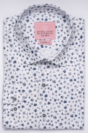 Cămașă albă cu print smart casual din bumbac