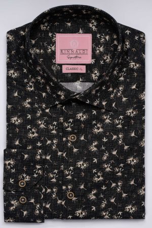 Cămașă neagră cu print smart casual din bumbac