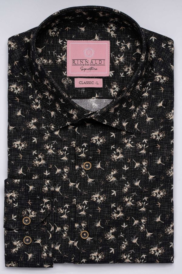 Cămașă neagră cu print smart casual din bumbac