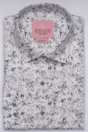 Cămașă albă cu print smart casual din bumbac