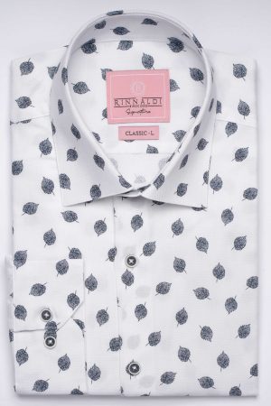 Cămașă albă cu print smart casual din bumbac