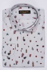 Cămașă gri/alb cu print smart casual din bumbac