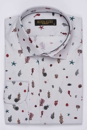 Cămașă gri/alb cu print smart casual  din bumbac