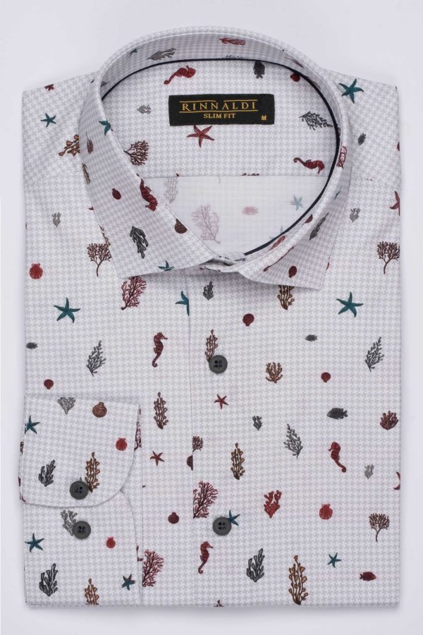 Cămașă gri/alb cu print smart casual din bumbac