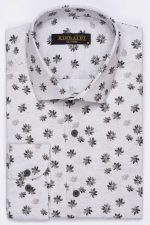 Cămașă clasică bej cu print digital din bumbac