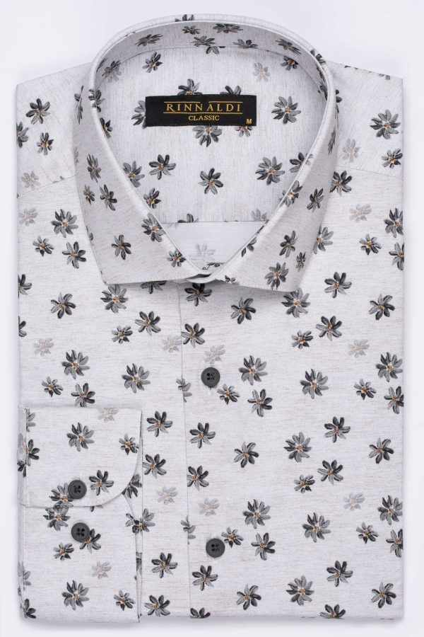 Cămașă clasică bej cu print digital din bumbac