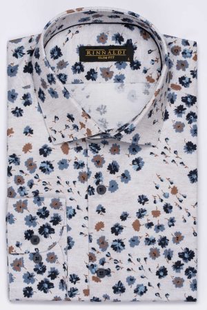 Cămașă bej cu print smart casual  din bumbac