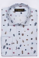 Cămașă bleu cu print smart casual din bumbac