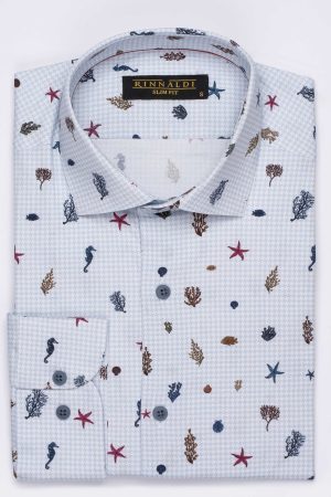 Cămașă bleu cu print smart casual din bumbac