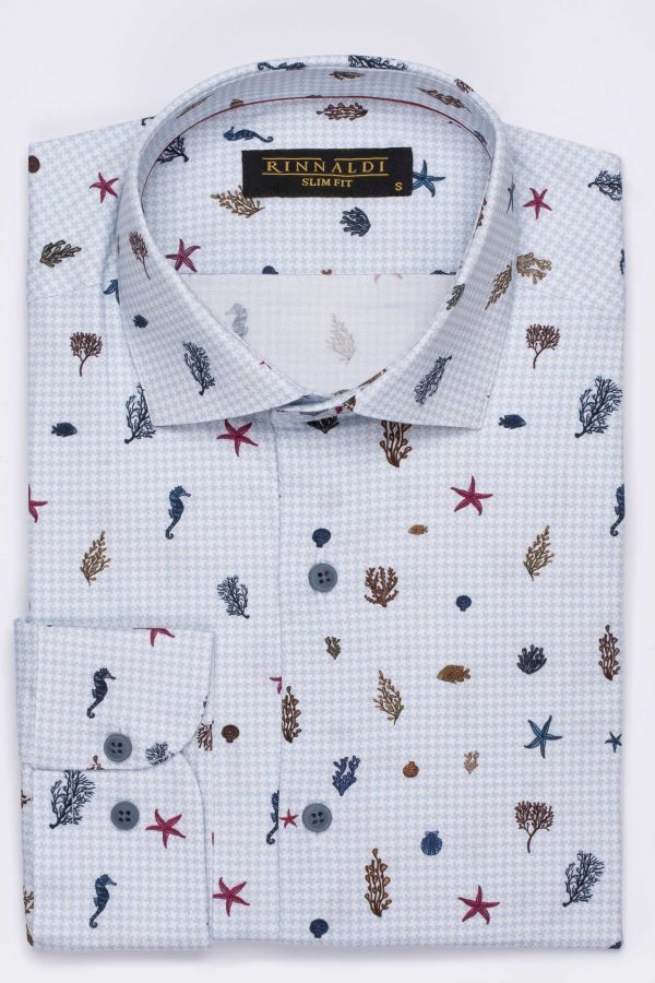 Cămașă bleu cu print smart casual din bumbac