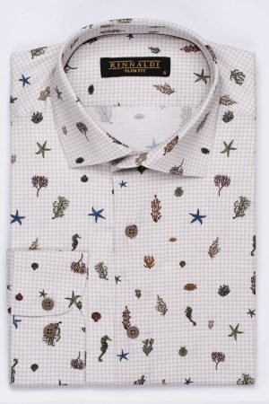 Cămașă bej cu print smart casual  din bumbac