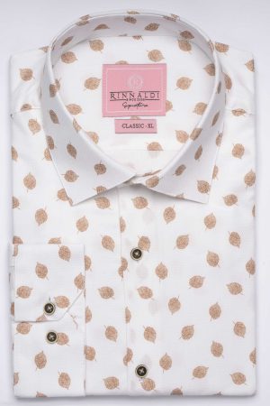 Cămașă albă cu print smart casual din bumbac