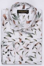 Cămașă clasică alb cu print digital din bumbac