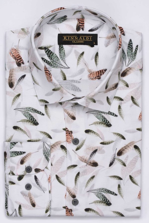 Cămașă clasică alb cu print digital din bumbac