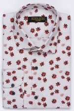 Cămașă clasică alb cu print digital din bumbac