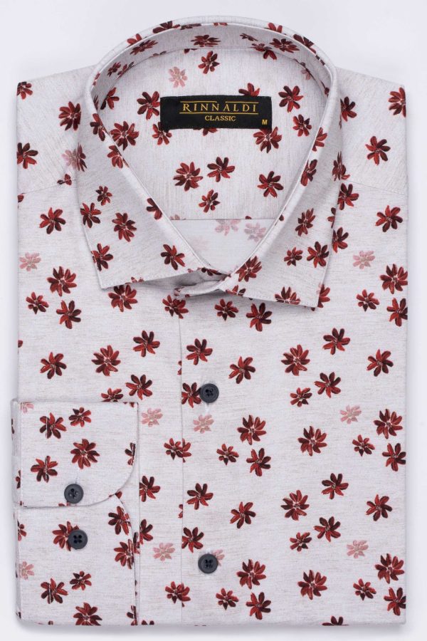 Cămașă clasică alb cu print digital din bumbac