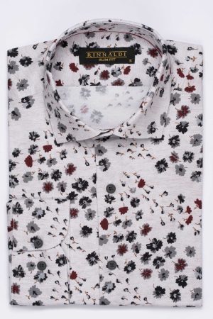 Cămașă  bej cu print smart casual  din bumbac