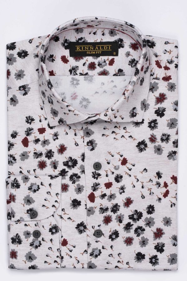 Cămașă bej cu print smart casual din bumbac