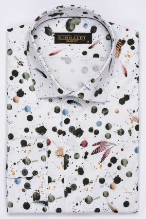 Cămașă  albă cu print smart casual  din bumbac