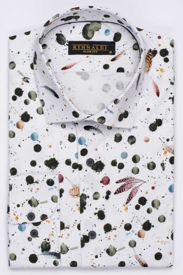 Cămașă  albă cu print smart casual  din bumbac