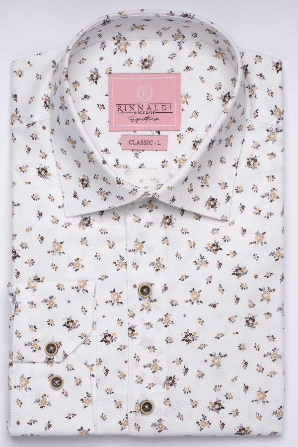 Cămașă albă cu print smart casual din bumbac