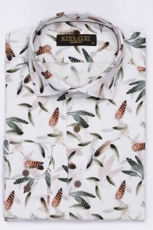 Cămașă  albă cu print smart casual  din bumbac