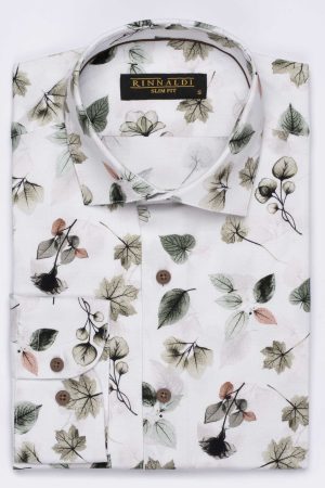 Cămașă albă cu print smart casual  din bumbac