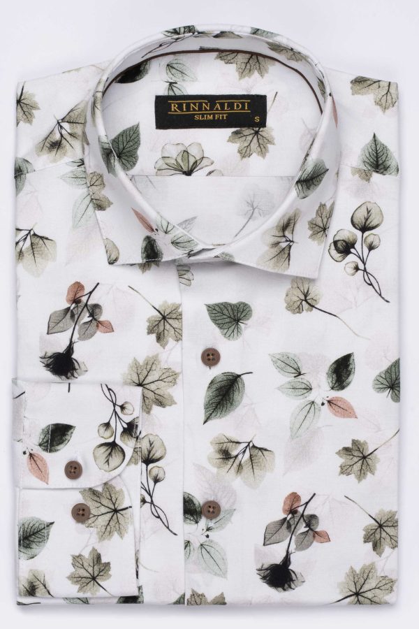 Cămașă albă cu print smart casual  din bumbac