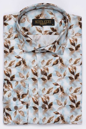 Cămașă bleu cu print smart casual  din bumbac