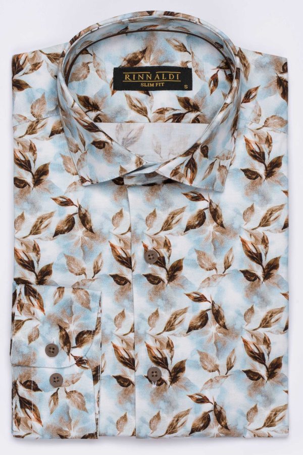 Cămașă bleu cu print smart casual  din bumbac