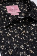 Cămașă neagră cu print smart casual din bumbac