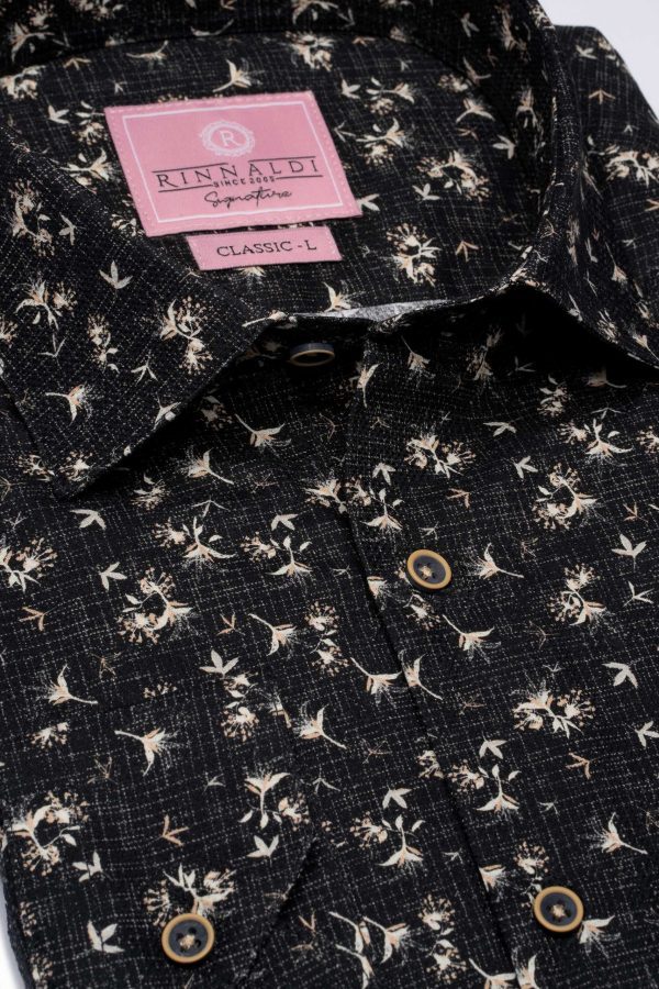 Cămașă neagră cu print smart casual din bumbac