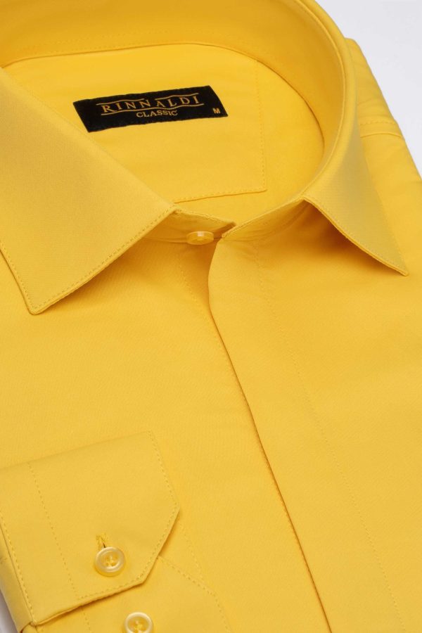 Cămașă galbenă clasic slim elegantă din bumbac