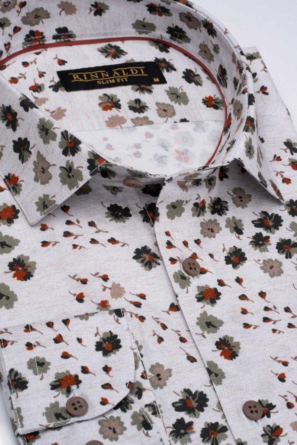 Cămașă bej cu print smart casual din bumbac