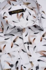 Cămașă clasică albă cu print digital din bumbac
