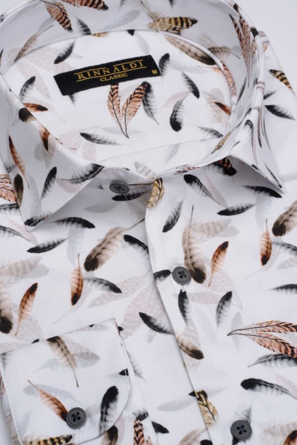 Cămașă clasică albă cu print digital din bumbac