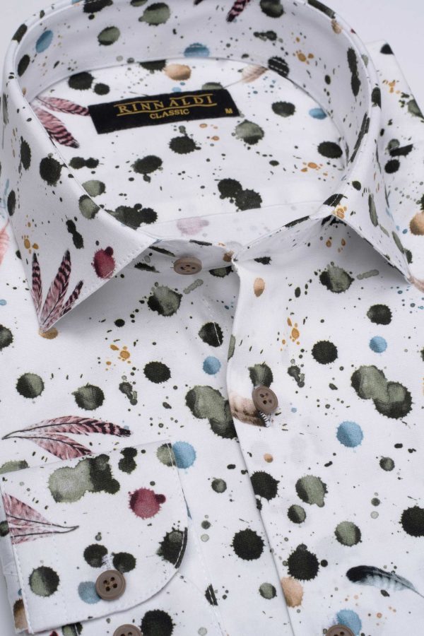 Cămașă clasică albă cu print digital din bumbac