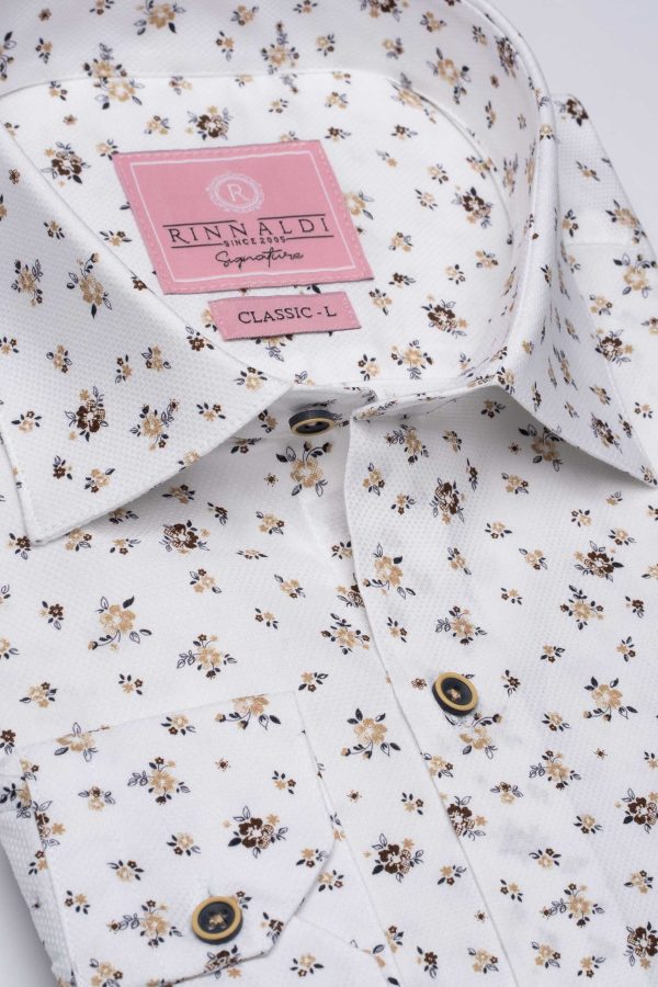 Cămașă albă cu print smart casual din bumbac