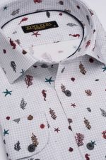 Cămașă gri/alb cu print smart casual din bumbac