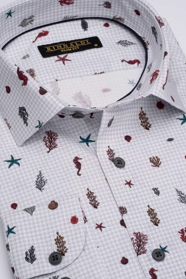 Cămașă gri/alb cu print smart casual din bumbac