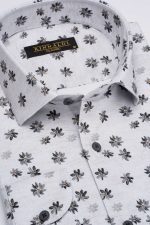 Cămașă clasică bej cu print digital din bumbac