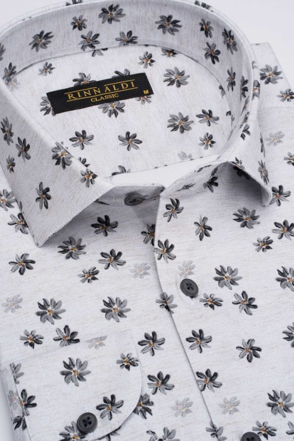 Cămașă clasică bej cu print digital din bumbac