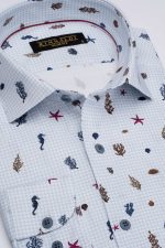 Cămașă bleu cu print smart casual din bumbac