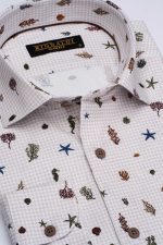 Cămașă bej cu print smart casual  din bumbac