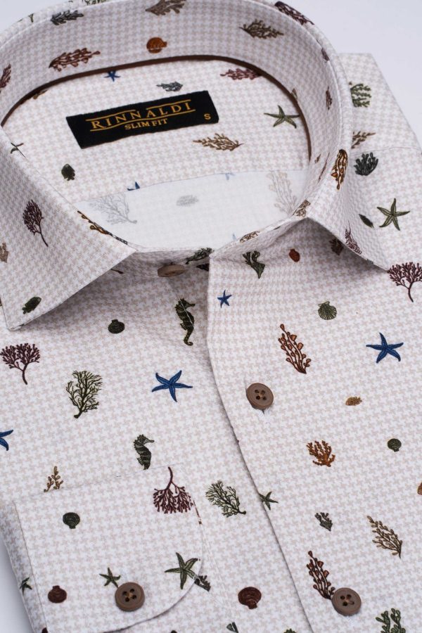 Cămașă bej cu print smart casual  din bumbac