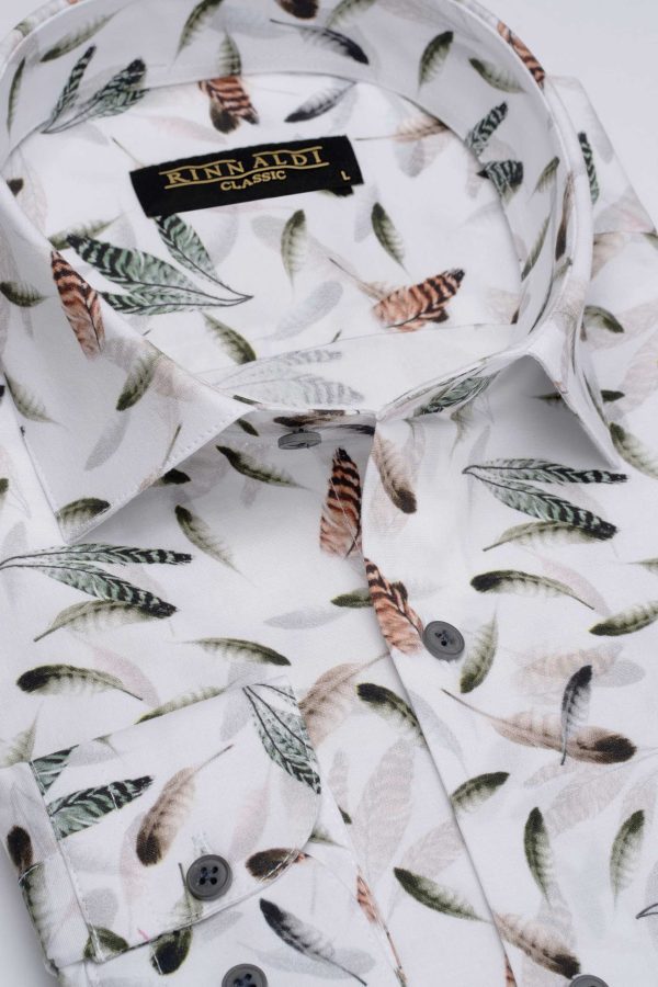 Cămașă clasică alb cu print digital din bumbac