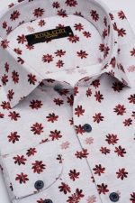 Cămașă clasică alb cu print digital din bumbac